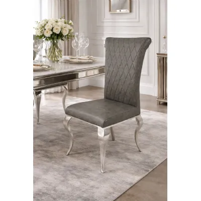 Modern Dark Grey PU Upholstered Dining Chair with Chrome Legs