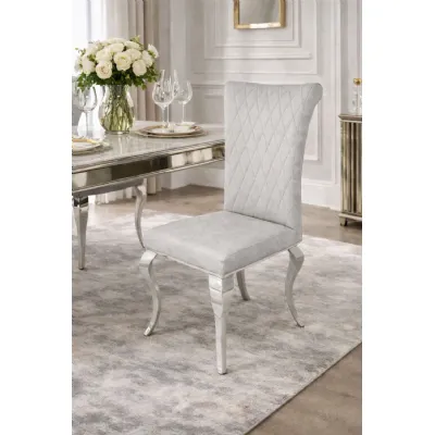 Modern Light Grey PU Upholstered Dining Chair with Chrome Legs