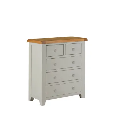 Modern Grey Painted Oak Top 2 Over 3 Drawer Chest with Silver Handles