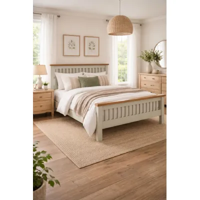 Modern Grey Painted 4ft6 Double Bed with Oak Detail