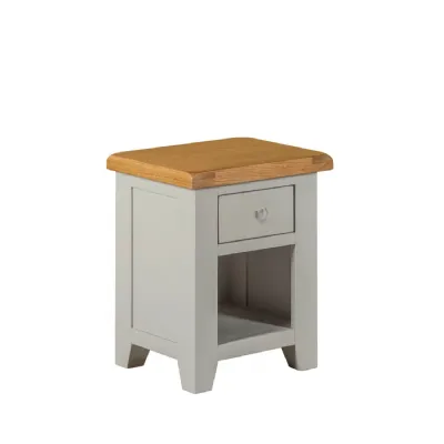 Modern Light Grey Painted Oak 1 Drawer Bedside Cabinet with Open Shelf