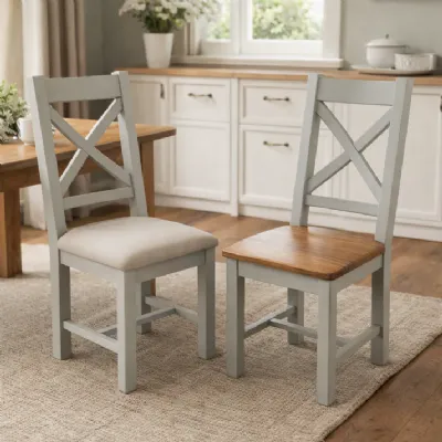 Modern Light Grey Cross Back Dining Chair with Cream Fabric Seat