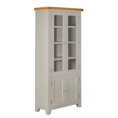 Modern Light Grey Painted Oak Display Cabinet with Glazed Doors