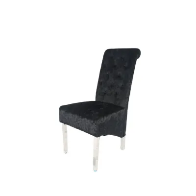 Luxury Crushed Black Velvet Dining Chair with Lion Knocker and Chrome Legs