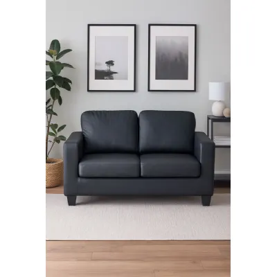 Modern Black PU Upholstered 2 Seater Sofa