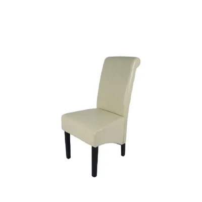 Modern Cream PU Leather Dining Chair with Black Wooden Legs