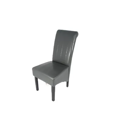 Modern Dark Grey PU Leather Dining Chair with Black Wooden Legs