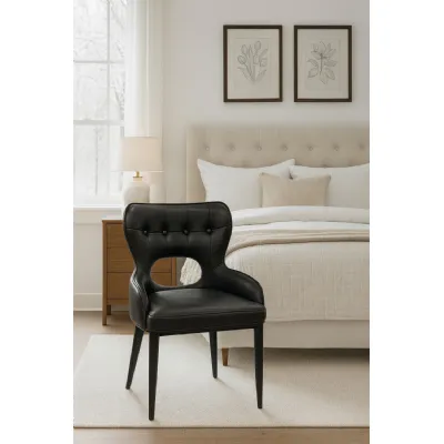 Modern Black PU Upholstered Dining Chair with Black Legs