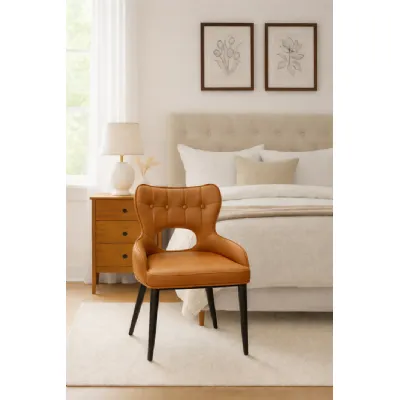 Modern Tan PU Upholstered Dining Chair with Black Legs
