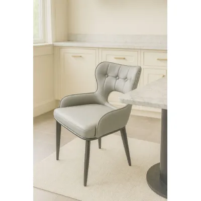 Modern Light Grey PU Dining Chair with Black Legs