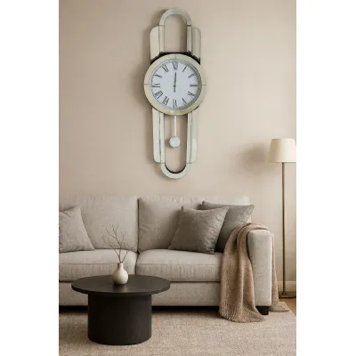 Mirrored Art Deco Pendulum Wall Clock with Roman Numeral Dial