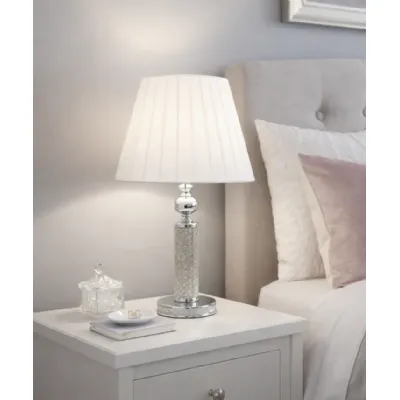Luxury Silver Crystal Effect Table Lamp with White Fabric Shade