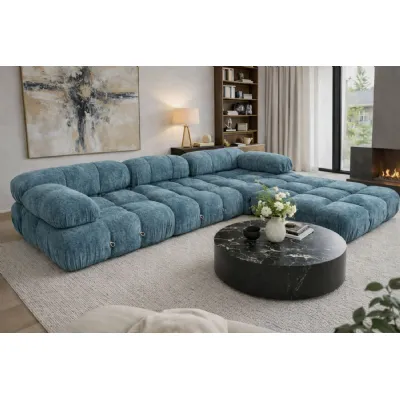 Modern Blue Upholstered 4 Piece Modular Compression Sofa