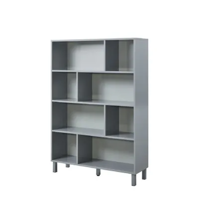Modern Grey High Gloss Open Bookcase with 8 Shelves