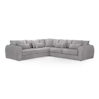Grey Fabric Upholstered Large Corner Group Sofa Curved Arms
