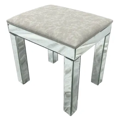 Silver Velvet Upholstered Mirrored Dressing Table Stool
