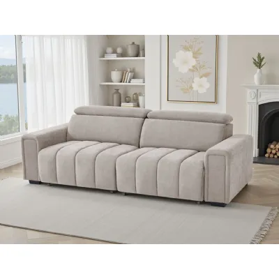 Beige Fabric 3 Seater Electric Recliner Sofa Bed