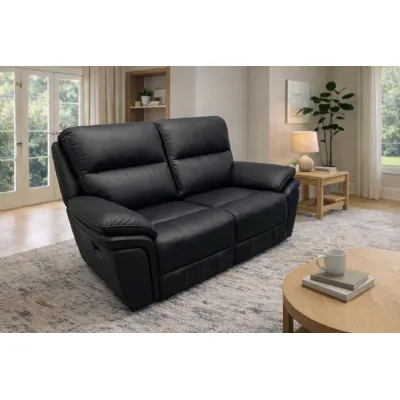 Modern Black Leatheraire Upholstered 2 Seater Recliner Sofa