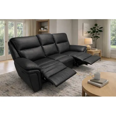 Modern Black Leatheraire Upholstered 3 Seater Recliner Sofa