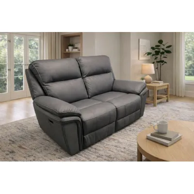 Modern Grey Leather Upholstered 2 Seat Recliner Sofa
