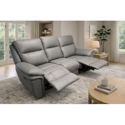 Modern Grey Leather Upholstered 3 Seat Recliner Sofa