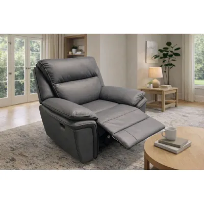 Modern Grey Leather Upholstered Recliner Lounge Chair