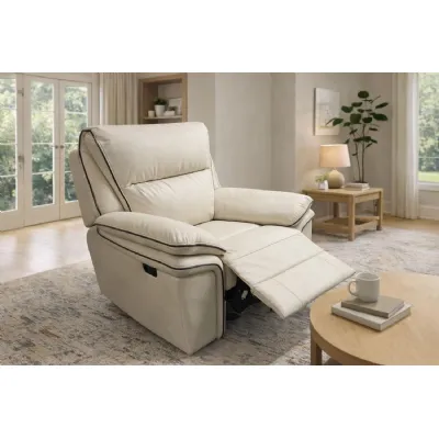 Modern Ivory Leather Upholstered Recliner Lounge Chair