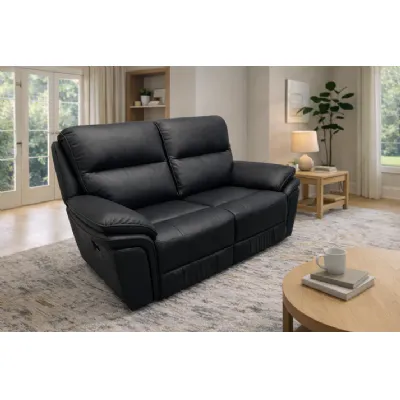 Modern Black Leather Fabric Upholstery 2 Seater Recliner Sofa