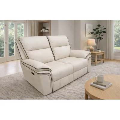 Modern Ivory Leather Fabric Upholstery 2 Seater Recliner Sofa