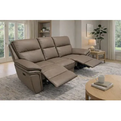 Modern Brown Leather Fabric Upholstery 3 Seater Recliner Sofa