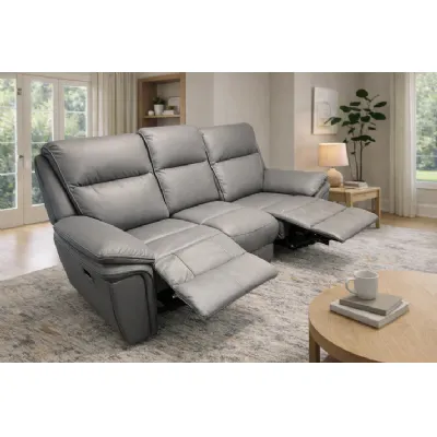 Modern Grey Leather Fabric Upholstery 3 Seater Recliner Sofa