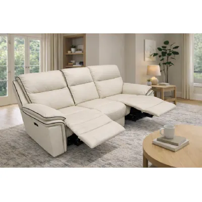 Modern Ivory Leather Fabric Upholstery 3 Seater Recliner Sofa