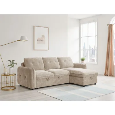 Beige Fabric Universal Corner Chaise Sofabed