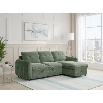 Green Fabric Universal Corner Chaise Sofabed