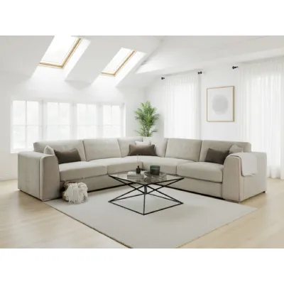 Beige Fabric Large Corner Sofa Group