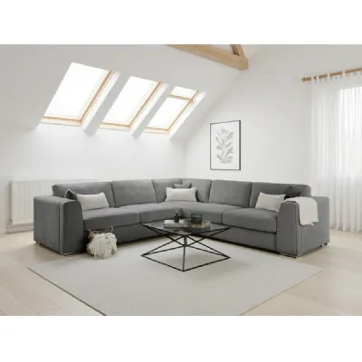 Grey Chenille Fabric Large Corner Sofa