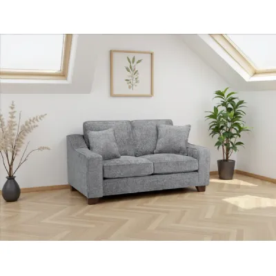 Slate Grey Fabric 2 Seater Sofa Walnut Wooden Feet
