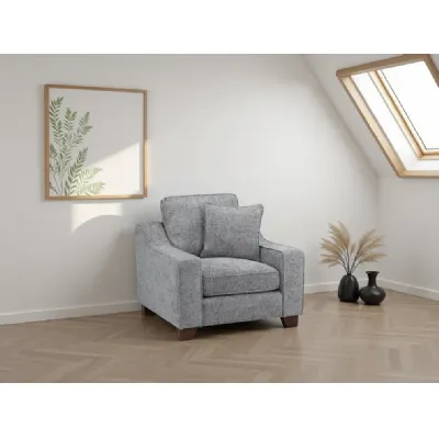 Slate Grey Woven Fabric Armchair Wooden Feet