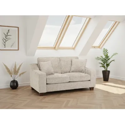 Stone Fabric 2 Seater Sofa Standard Back Dark Wooden Feet