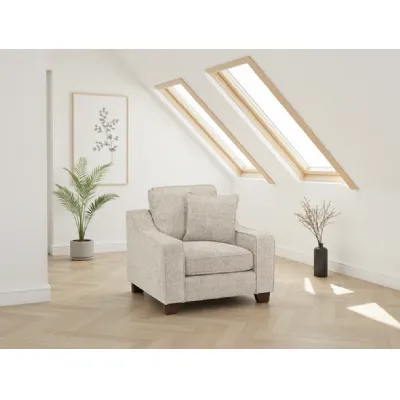 Stone Fabric Armchair with Dark Wooden Feet