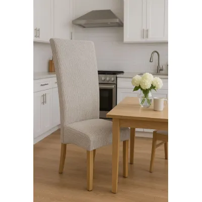 Mixed Brown Fabric Upholstered High Back Dining Chair with Oak Legs