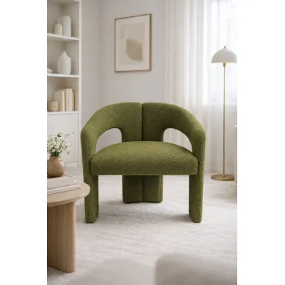 Modern Dark Green Boucle Living Room Accent Chair