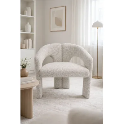 Modern Light Grey Boucle Living Room Accent Chair