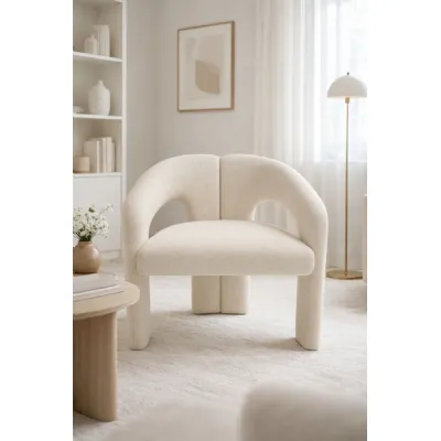 Modern Off White Boucle Living Room Accent Chair