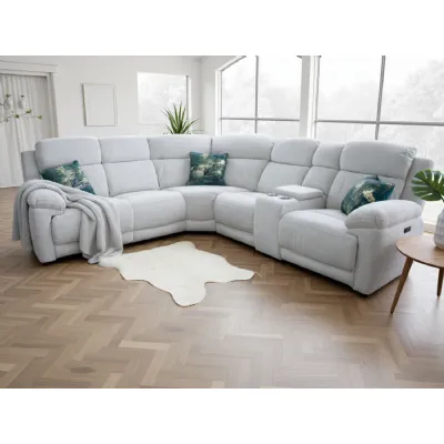 Beige Fabric Large Electric Power Recliner Corner Sofa