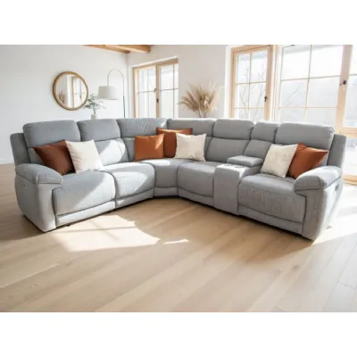 Grey Fabric Large Electric Power Recliner Corner Sofa