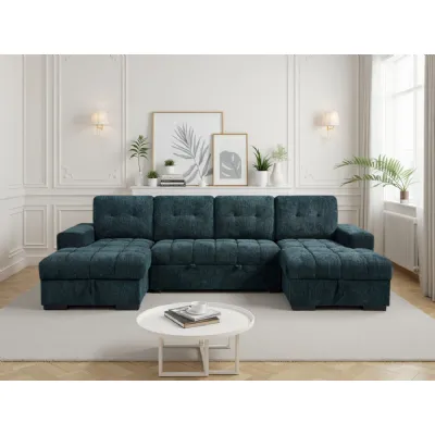 Teal Fabric Large U Shape Corner Chaise Sofa Bed