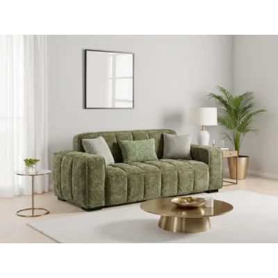 Olive Green Fabric Upholstered 3 Seater Standard Back Sofa