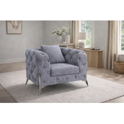 Modern Grey Fabric Chesterfield Sofa Chair with Chrome Accent Legs
