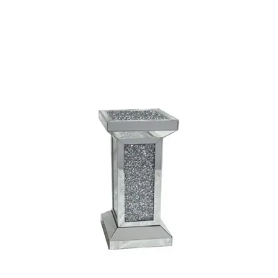 Mirrored Crushed Crystal Pedestal Display Stand with Square Top